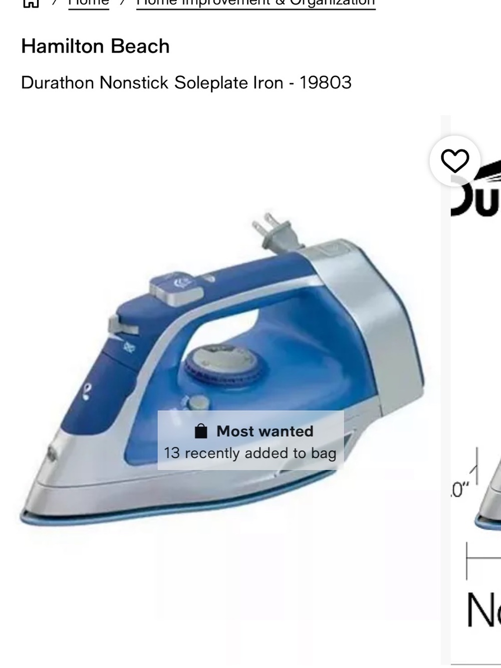 Hamilton Beach Durathon Garment Iron 19804 with Retractable Cord